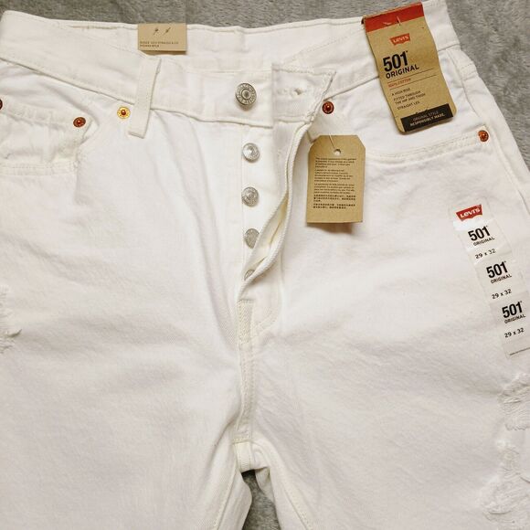 Levi's 501 Buttonfly High-Rise Women's White Distressed Raw Hem Jeans Size 29x32 - Picture 7 of 16